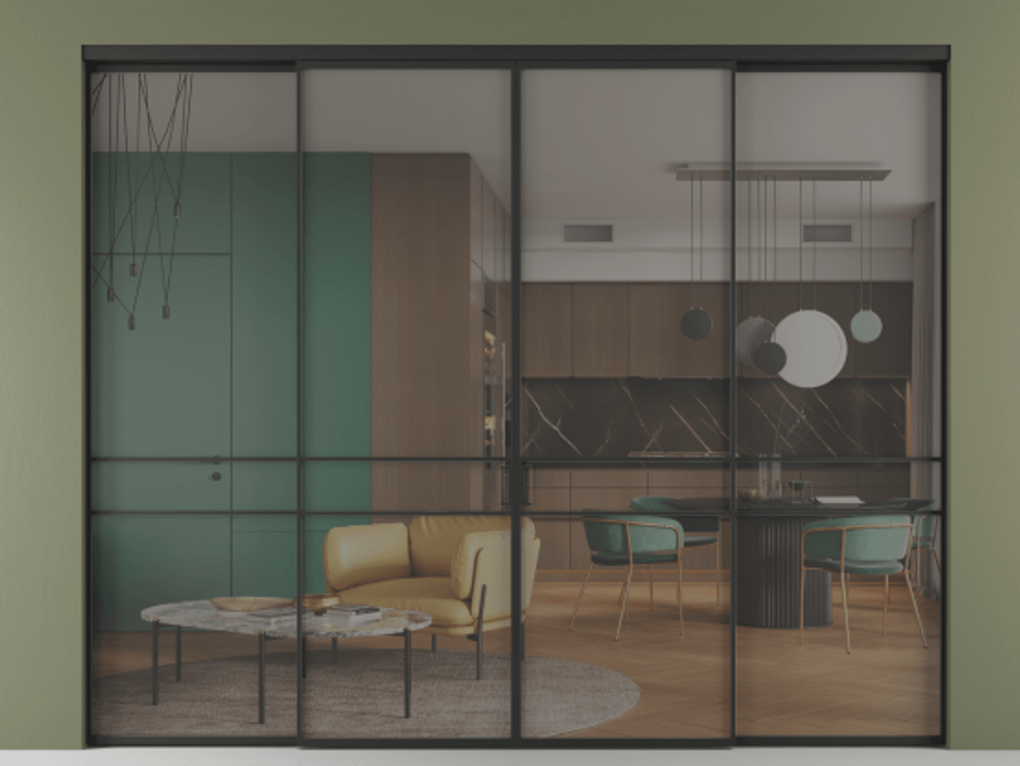 Перегородка Формато внутри проёма 4 створки АЛПР 040.02 Алюминий Черный Прозрачное серое стекло, триплекс. Скрытый короб ЧЕР Цена 324000 ₽ 1. Полотно 4 шт. (800/2100 мм)
2. Комплект установки раздвижной системы
3. Базовый комплект фурнитуры
4.Ручка Рондо. Фабрика дверей Волховец 8 (800) 551 43 19 Перегородка Формато внутри проёма 4 створки АЛПР 040.02 Алюминий Черный Прозрачное серое стекло, триплекс Цена 324000 ₽ | Volhovec