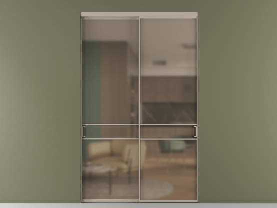 Алюминевая перегородка АЛПР 040.02_АБСК_Бронза сатин триплекс_new. Цвет Алюминий бисквитный. Материал Алюминий в эмали. Коллекция Перегородка Формато внутри проёма 2 створки. Картинка.