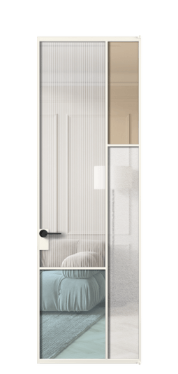 Дверь межкомнатная АЛПЛ041.12 АПБЛ 4 стекла. Цвет Алюминий пудровый белый. Материал Алюминий в эмали. Коллекция Мозаик. Картинка.