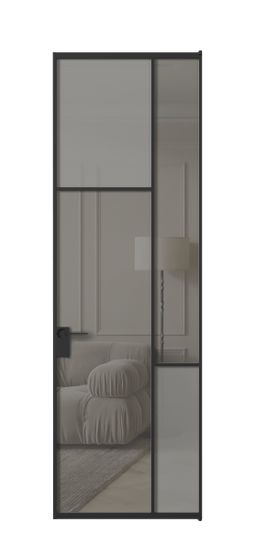 Межкомнатная дверь АЛПЛ041.10 ЧРН Серый сатин матовое + Серый прозрачное. Цвет Алюминий Черный. Материал Алюминий. Коллекция Mosaic. Фото. Дверь межкомнатная АЛПЛ041.10 ЧРН Серый сатин матовое + Серый прозрачное. Цвет Алюминий Черный. Материал Алюминий. Коллекция Mosaic. Картинка.