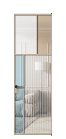 Дверь межкомнатная АЛПЛ041.22 АБСК 4 стекла. Цвет Алюминий бисквитный. Материал Алюминий в эмали. Коллекция Мозаик. Картинка.